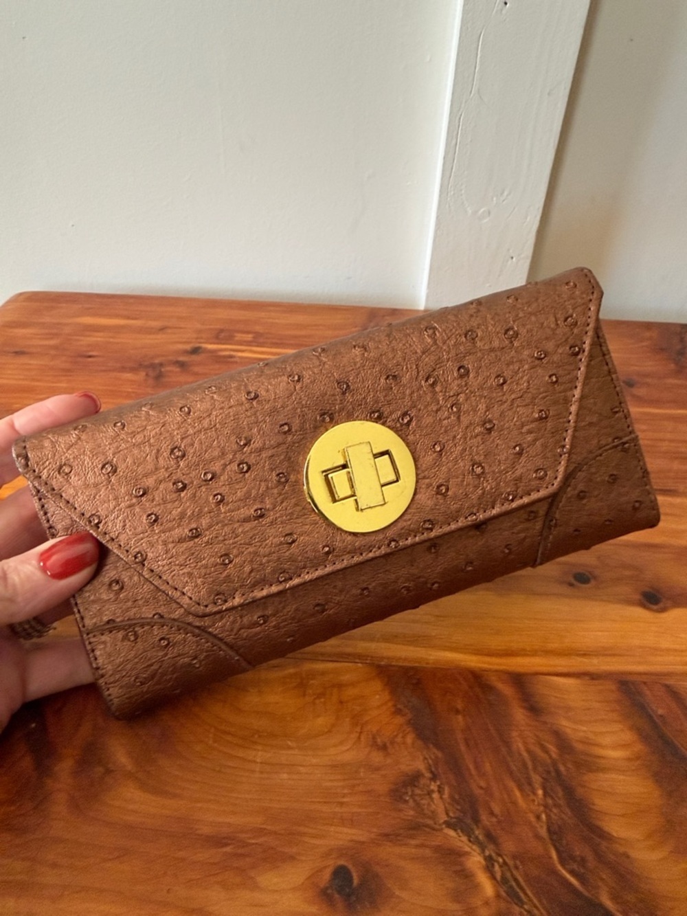 Bronze Gold Brown Ostrich Like Wallet